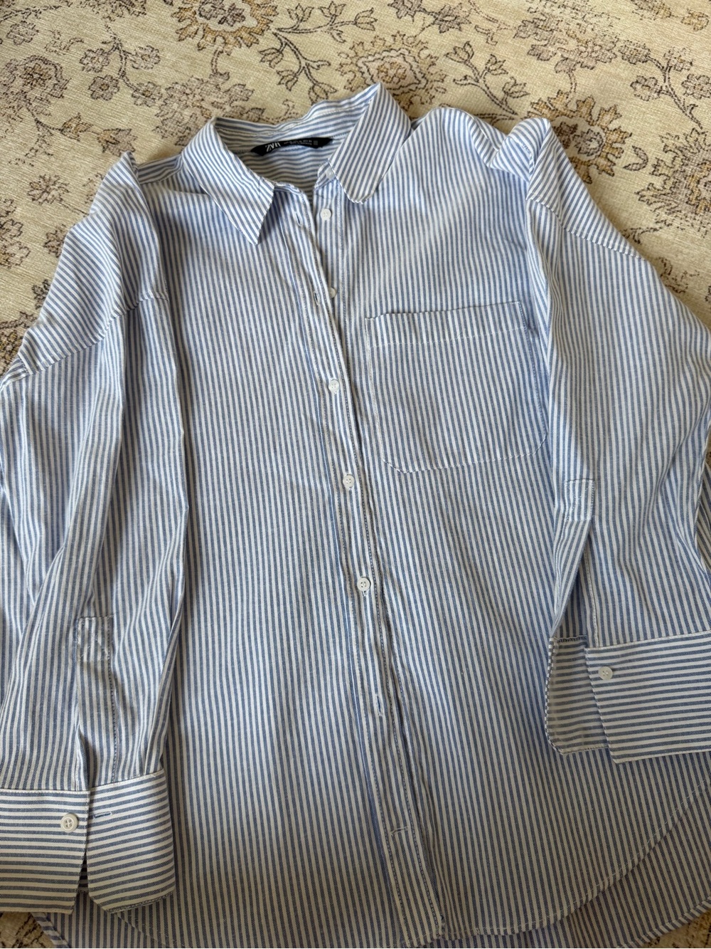 Zara Blue and White Stripe Button-Down Shirt